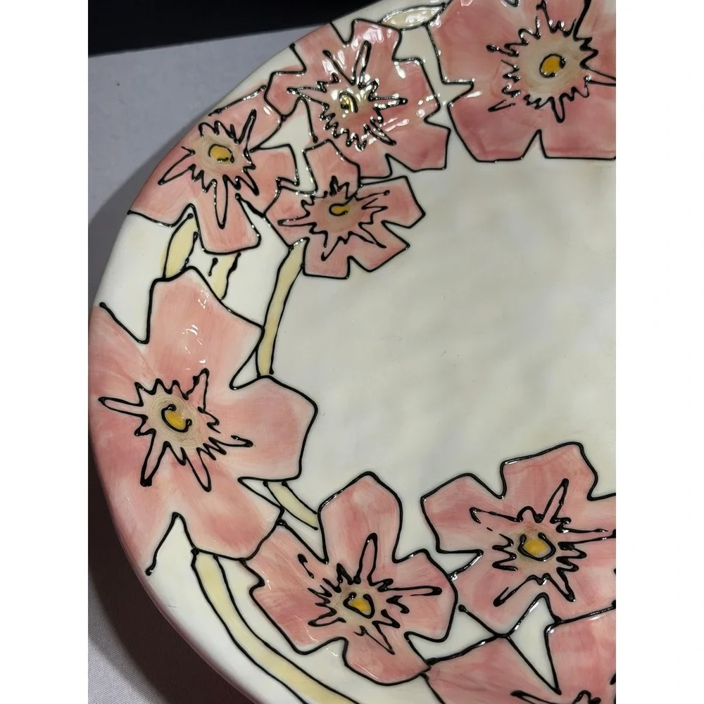Tabletops Lifestyles Como Hand Painted Floral Dinner Plate Pink Cream Ceramic